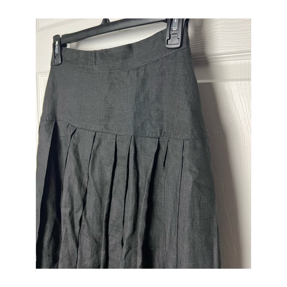Onde Skirt 100% Linen Pleated Lined Black Flowy Skirt Size 6 - Picture 13 of 15
